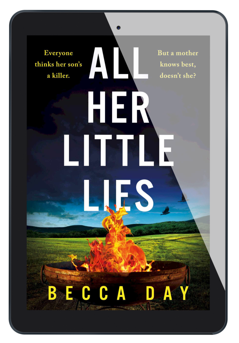 a psychological thriller e-book cover with a firepit on the front entitled 'All Her Little Lies' by Becca Day